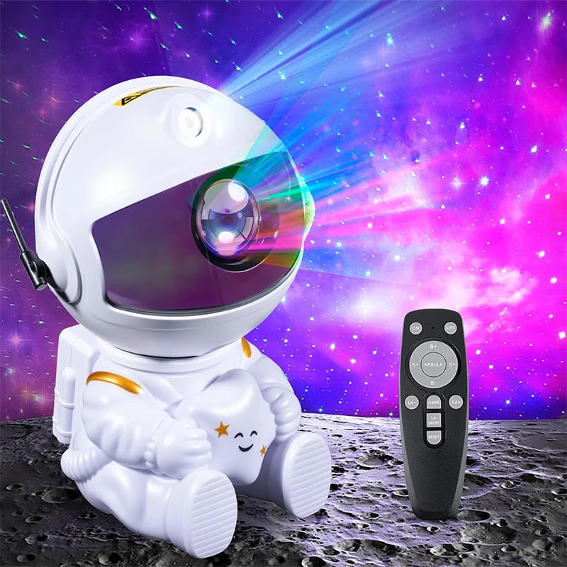 Projecteur galaxie astronaute blanc sur table de nuit