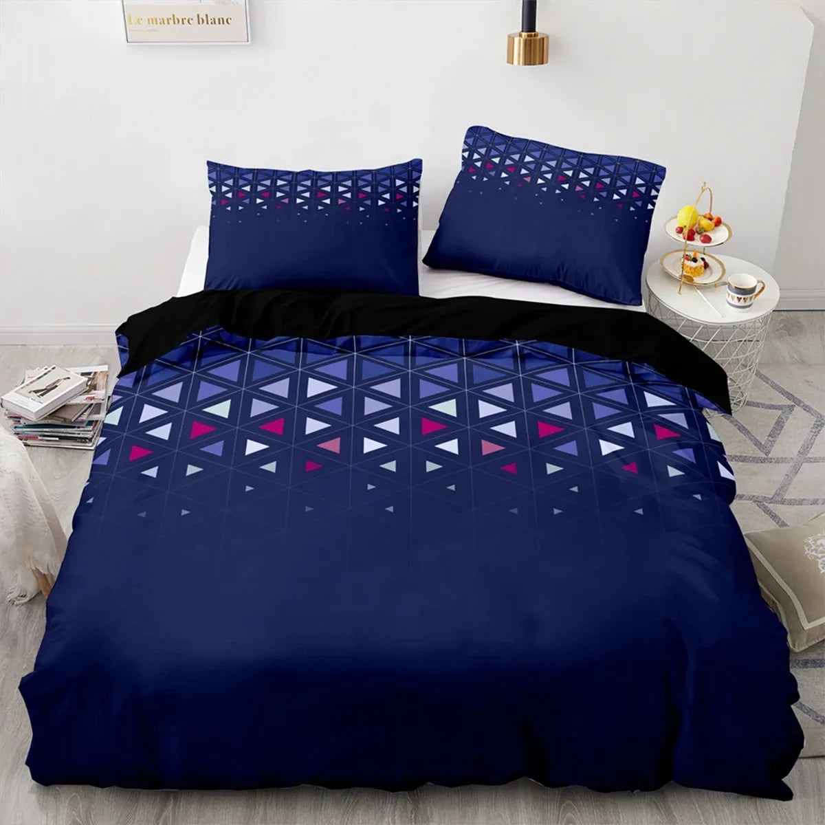 Literie moderne rouge motif polygone