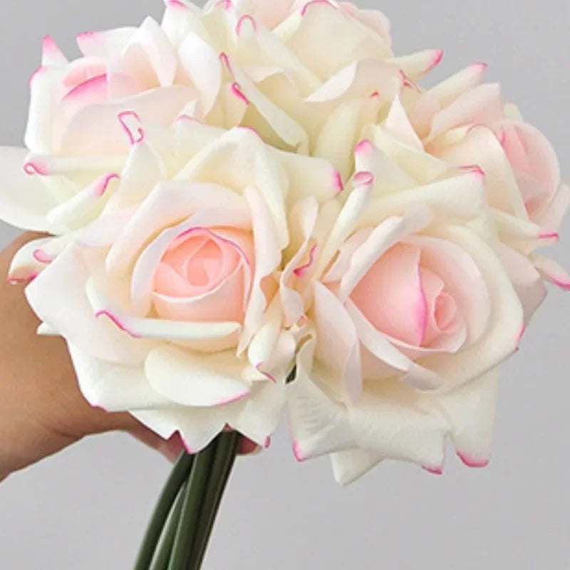 Bouquet 5 têtes roses soie