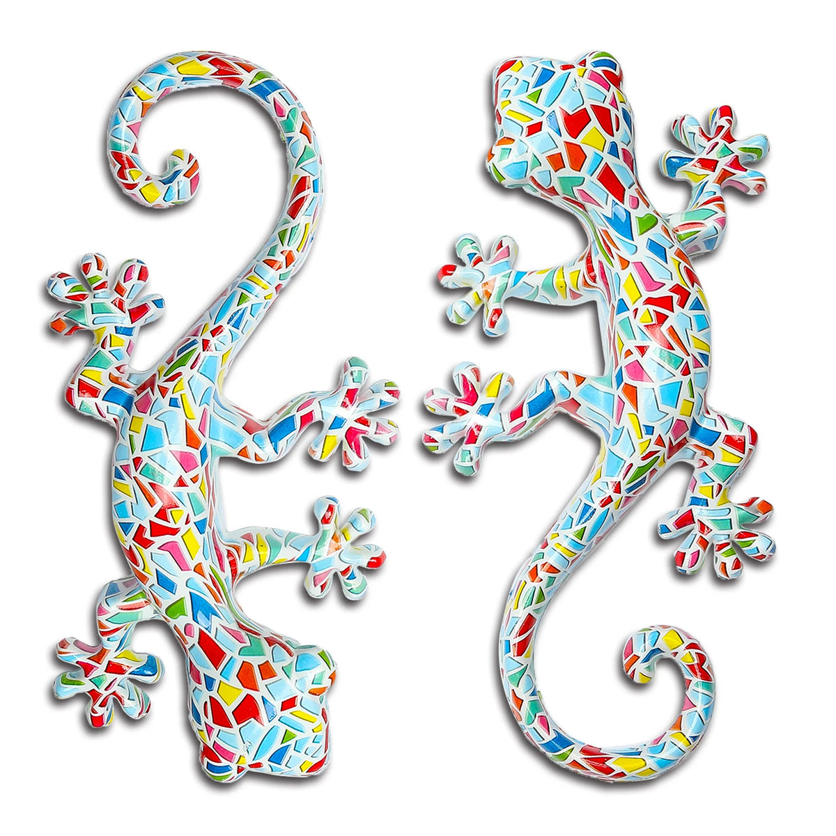 Gecko en résine multicolore décoration murale jardin