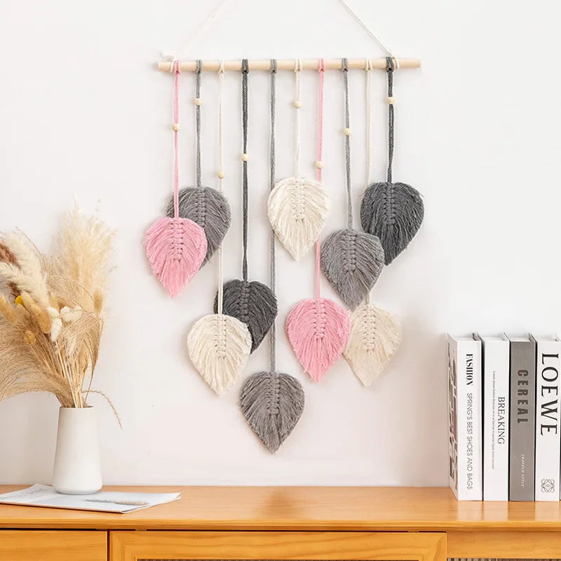 Tenture murale feuille macramé noir - déco murale chic