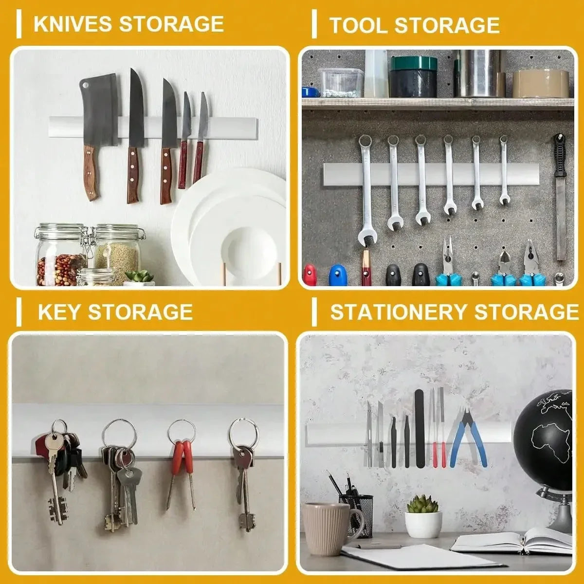 Porte-couteau magnétique avec ustensiles de cuisine variés