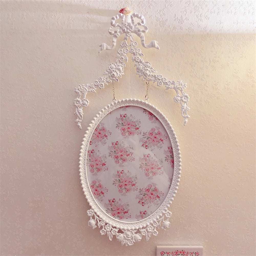 Cadre ancien avec image de fleur rose et blanche