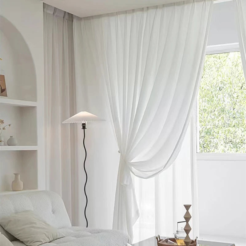 Luxury White Silk Muslin Curtains - Elegant Interior Decoration