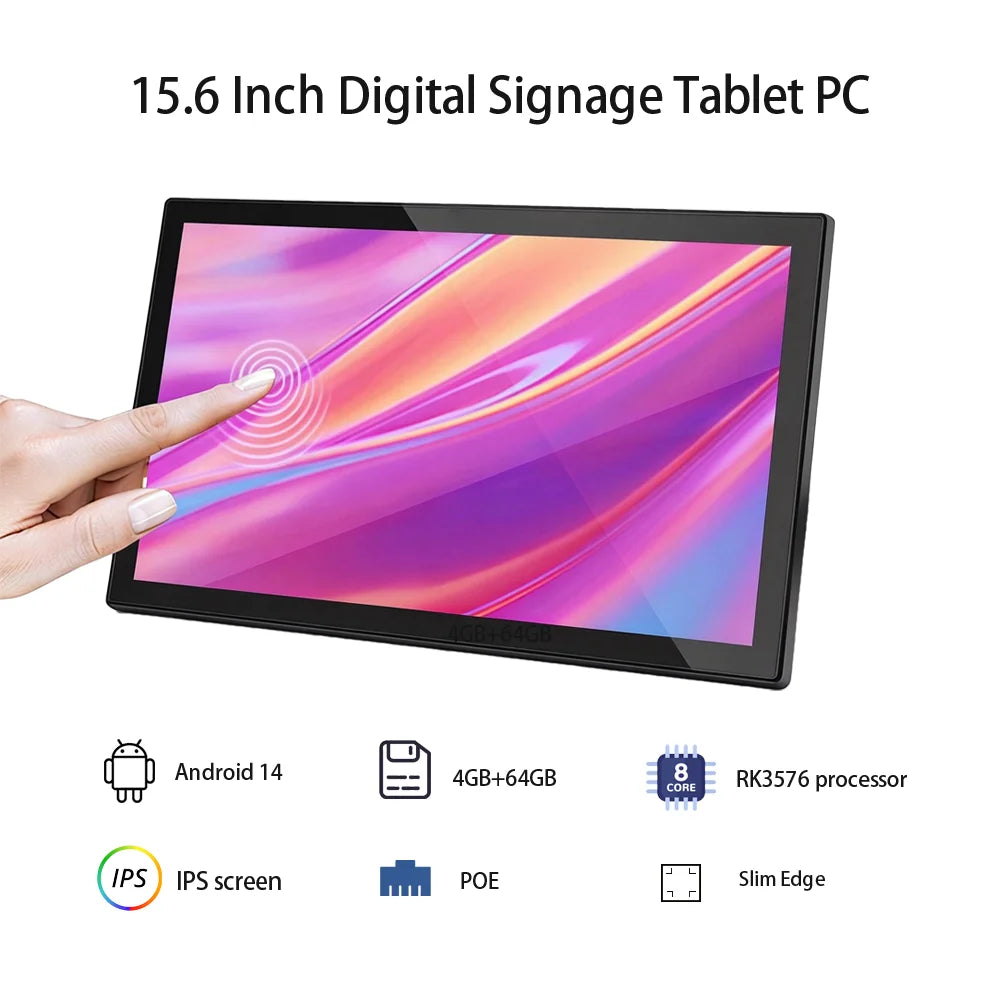 Cadre photo connecté Android 14 affichant des photos numériques dans un salon moderne