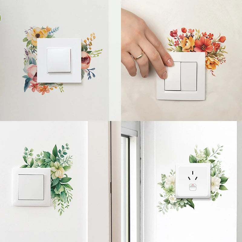 Autocollant interrupteur fleur romantique noir