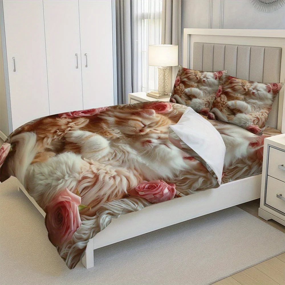 Taie d'oreiller assortie motif chaton