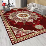 Tapis rouge antidérapant placé sous une table basse en bois