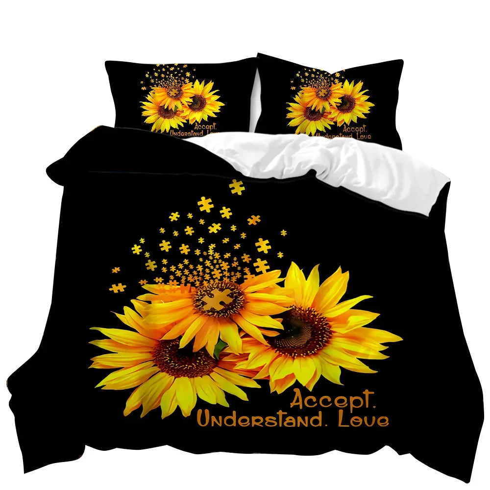Literie tournesol jaune sur lit moderne