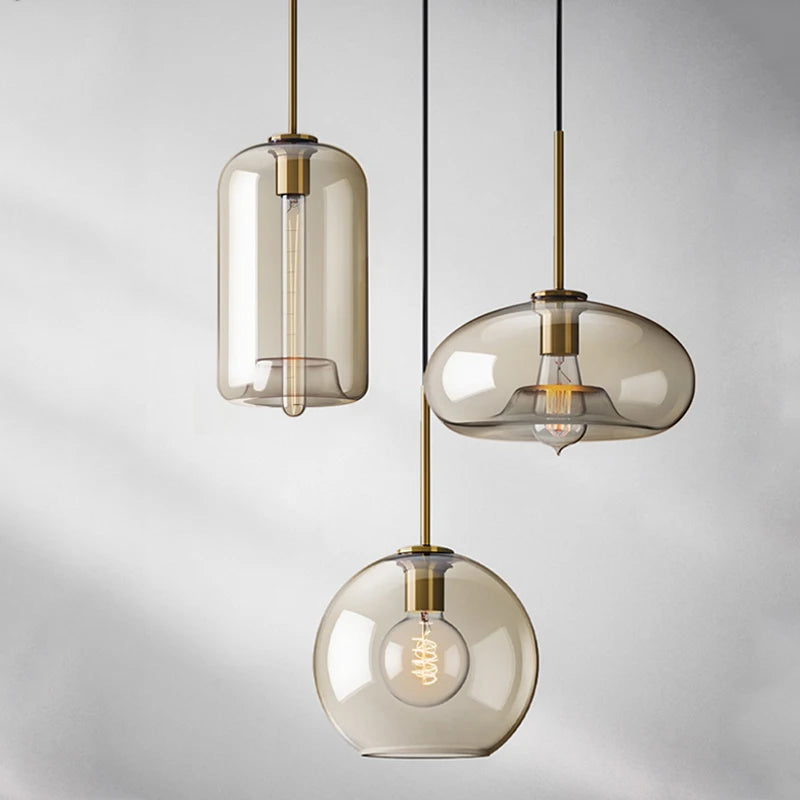 Lampe suspendue en verre style loft moderne couleur rose