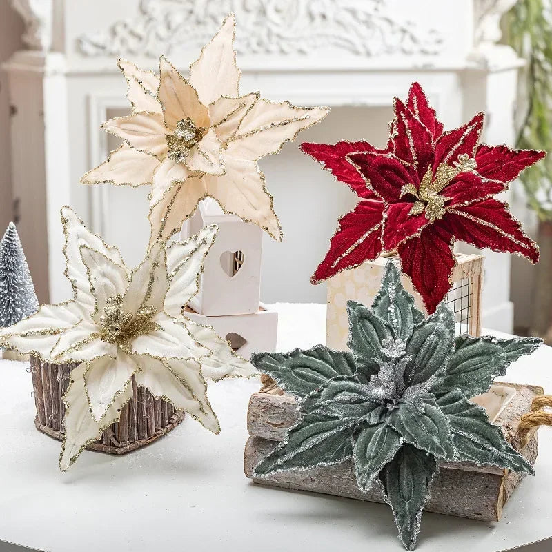 Fleur de Noël simulation champagne doré 28cm Ombre Interieur