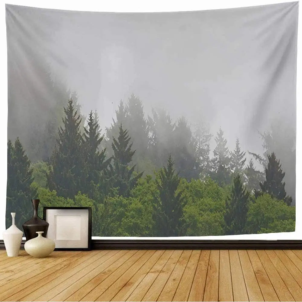 Tapisserie artistique forêt brumeuse pour chambre