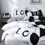 Housse de couette et taies d'oreiller imprimées en noir