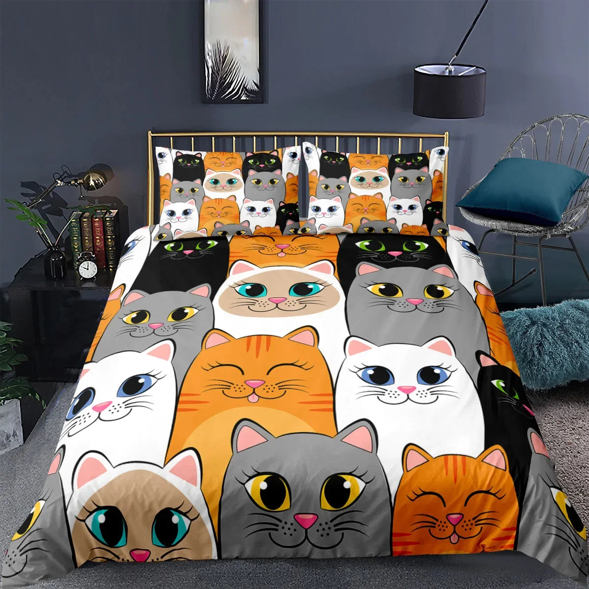 Housse de couette chat avec taie d'oreiller