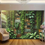 Décoration murale en pierre naturelle et rotin vert pour salon