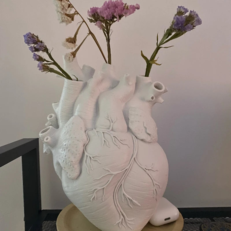 Vase cœur résine violet fleurs séchées