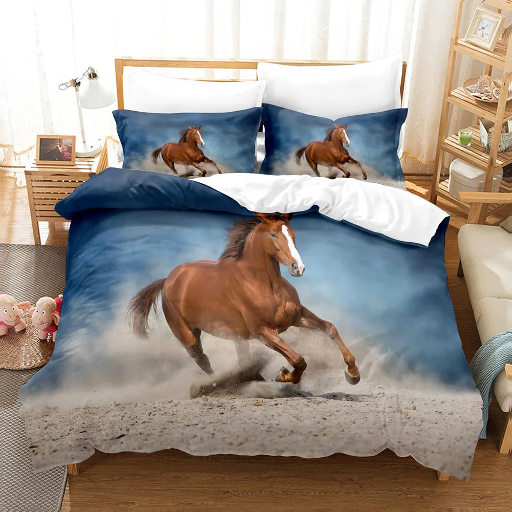 Housse de couette cheval noir design 3D