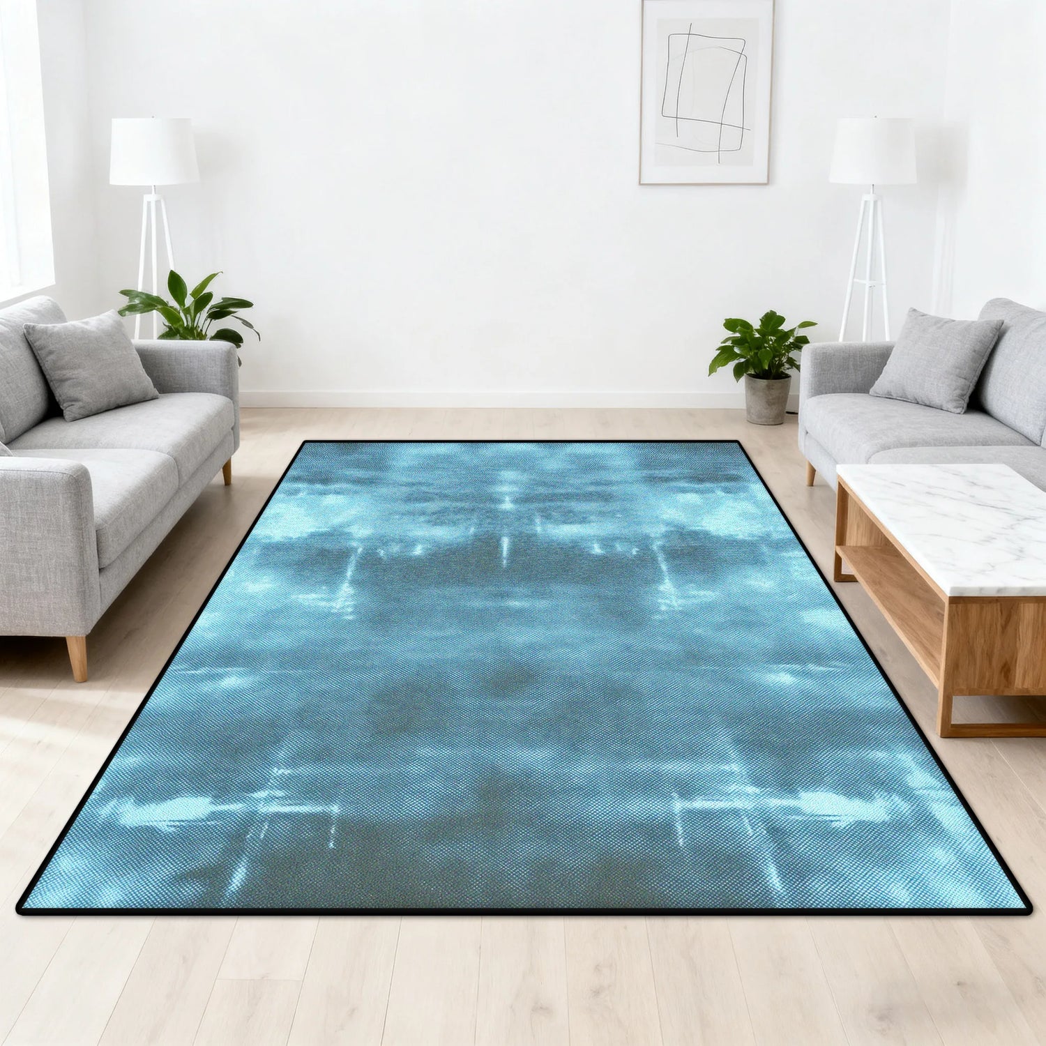 Tapis de sol moderne minimaliste unie vert dans un salon cosy