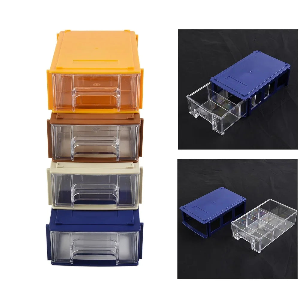 Boîte de rangement empilable verte avec tiroirs translucides
