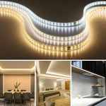 Ruban LED étanche installé le long d'une allée de jardin