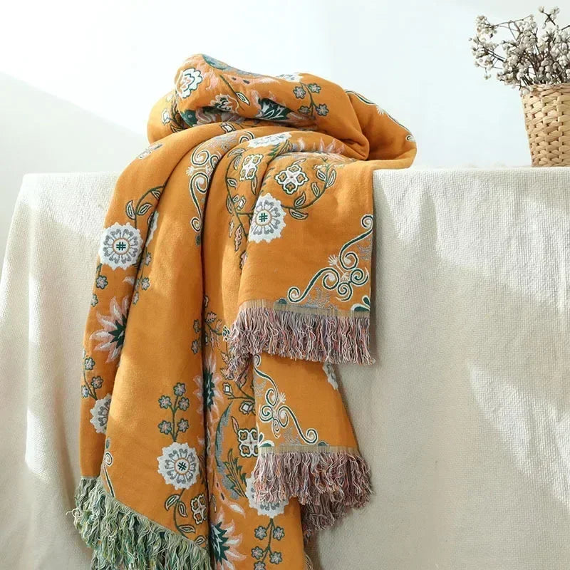 Jeté de canapé rectangle en jacquard de coton pour décoration intérieure