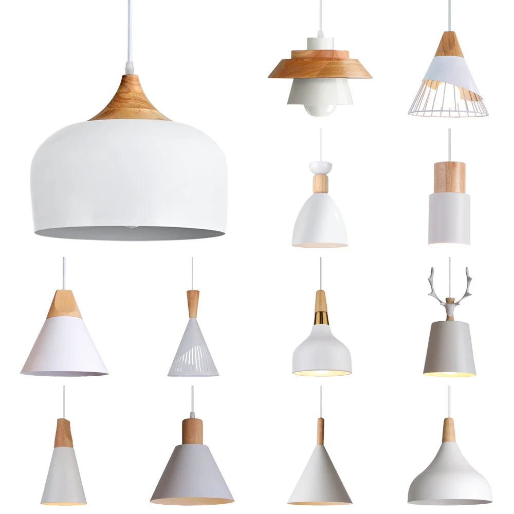Suspension luminaire cuisine loft moderne en bois nordique vue de face