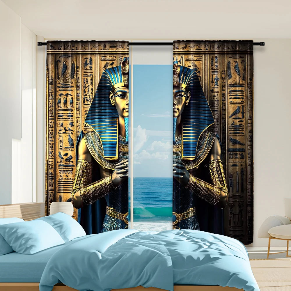 Rideau fenêtre imprimé pharaon égyptien moderne dans un salon