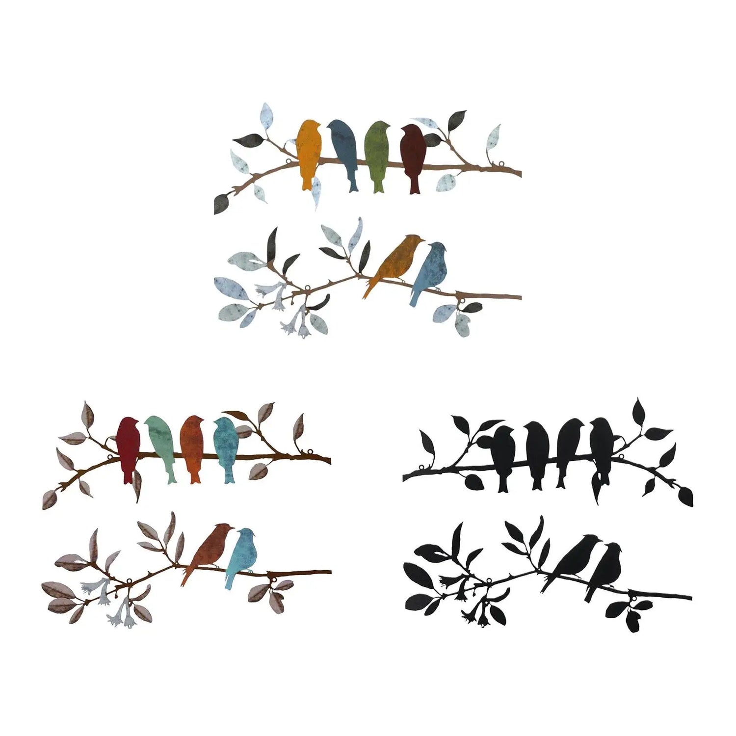 Décoration murale oiseaux en métal vert clair sur fond blanc
