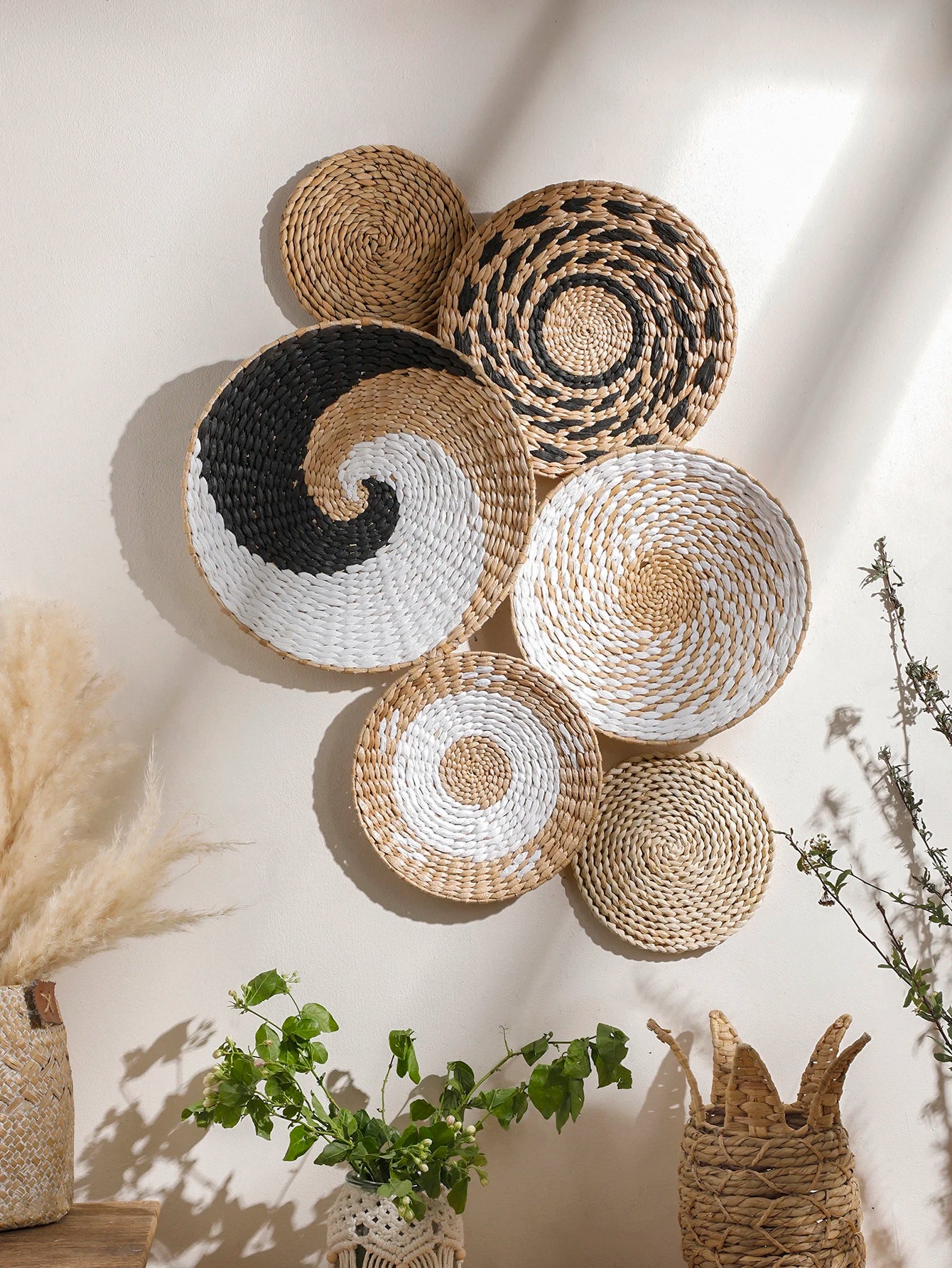 Décoration murale suspendue en jonc de mer, panier mural Boho pour chambre à coucher