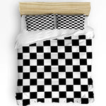 Détail des carreaux de la housse de couette noir et blanc