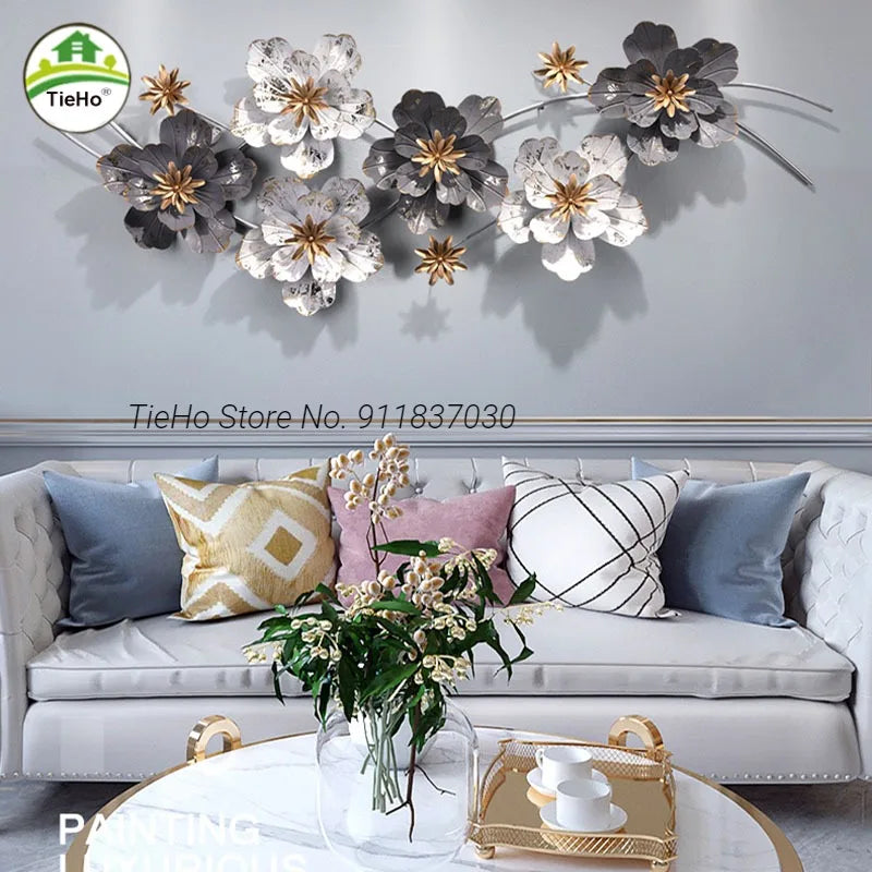 Décoration murale fleurs 3D en métal noir vue de face