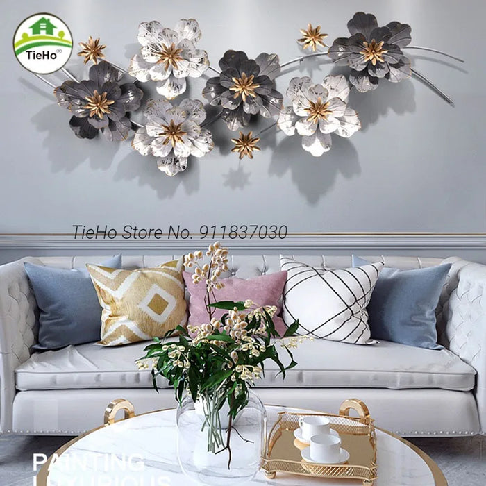 Décoration murale fleurs 3D en métal noir vue de face