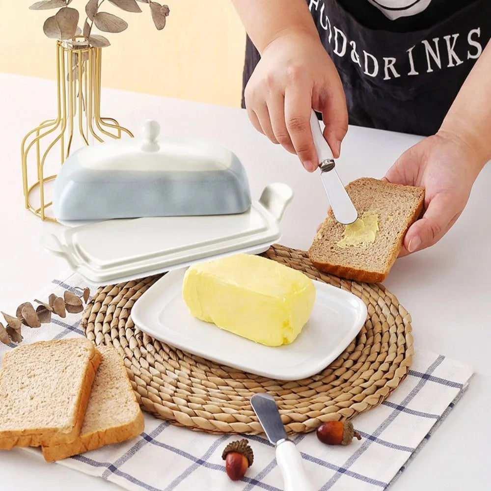 Beurrier en céramique brun avec couvercle