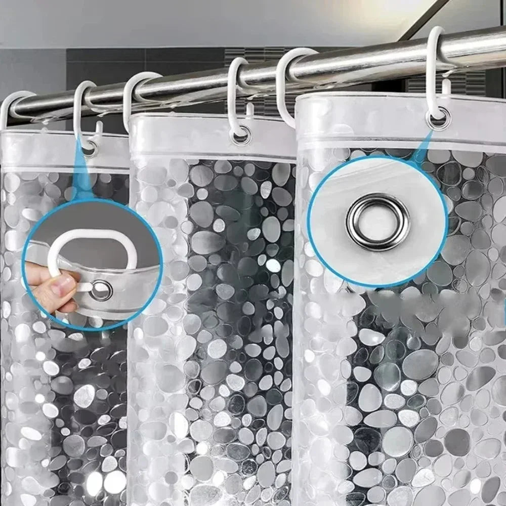 Motif galets géométrique sur rideau de douche transparent