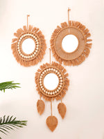 Miroir mural rond macramé couleur bronze vue rapprochée