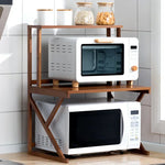 Support micro-ondes bambou double étagère vue avant