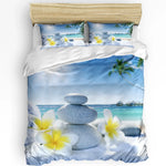Housse de couette tropicale motif océan pierres fleurs