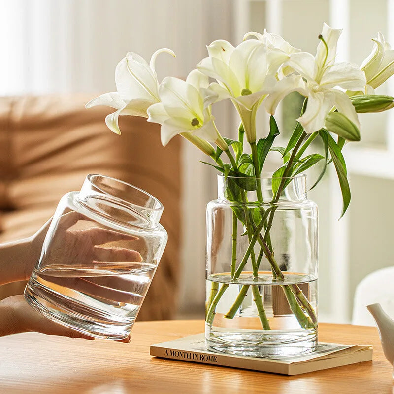 Vase en verre à large ouverture pour arrangement floral moderne