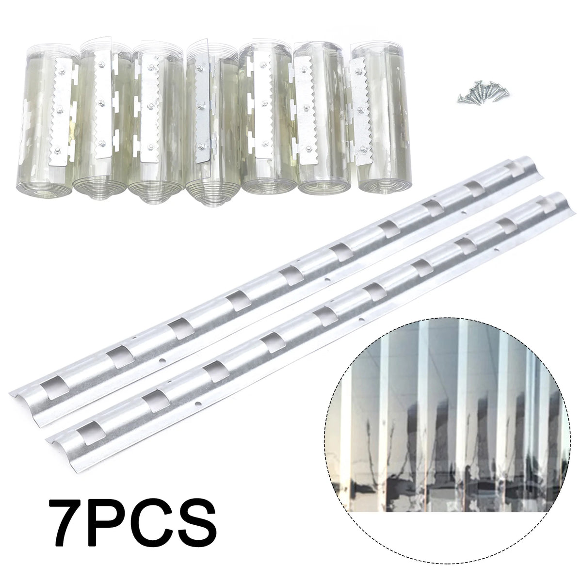 Kit de 7 rideaux en bandes PVC transparent pour porte industrielle
