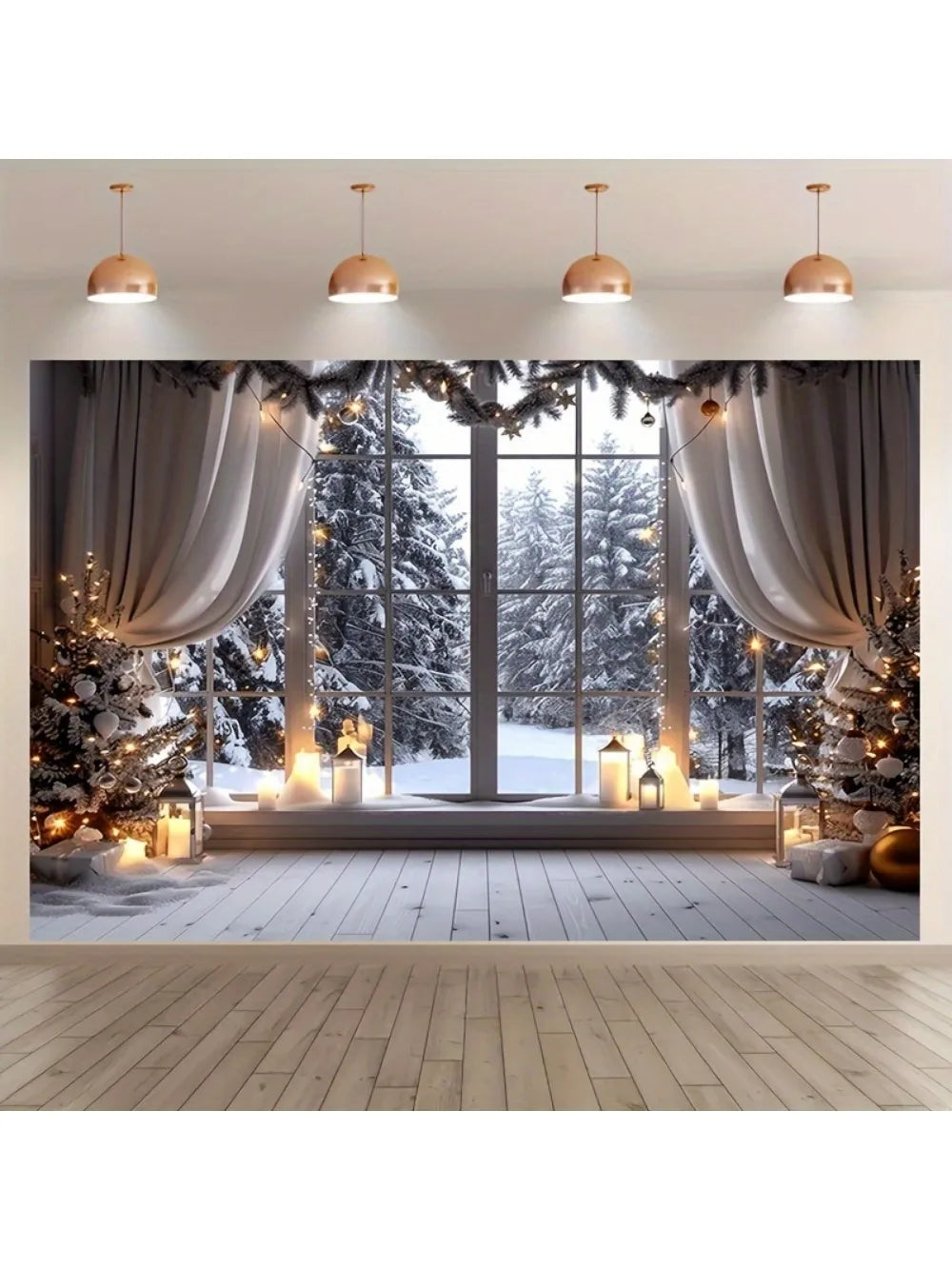 Fond de filet sapin Noël suspension fenêtre