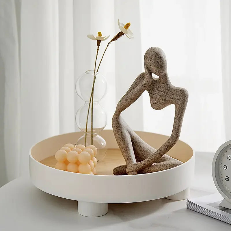 Plateau décoratif rond en bambou noir