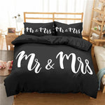 Housse de couette imprimée noir et blanc pour couple