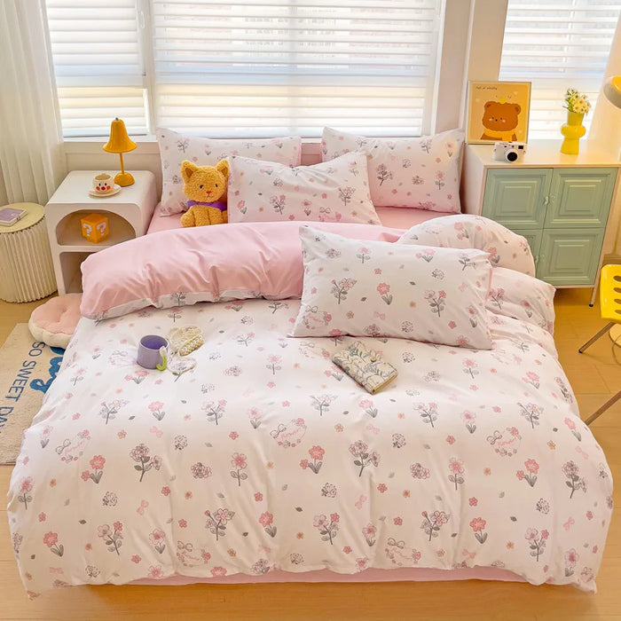 Housse de couette fleurie printemps 4 pièces sur lit double