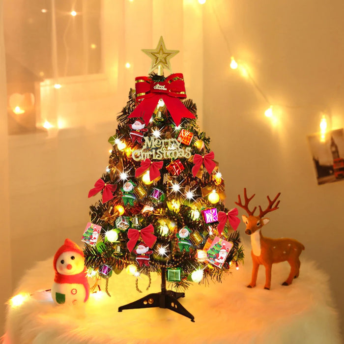 Mini sapin de Noël lumineux 50cm avec ornements sur bureau