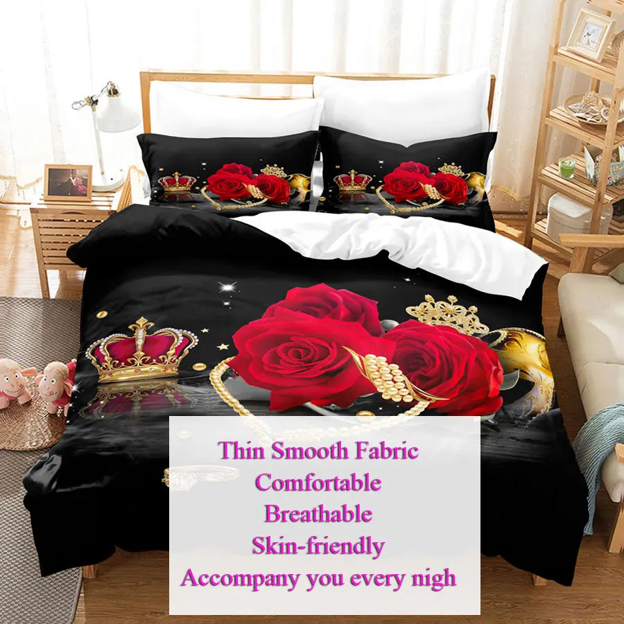 Ensemble literie complet avec taies d'oreiller roses rouges
