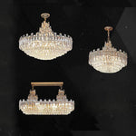 Suspension luminaire moderne en cristal doré vue d'ensemble