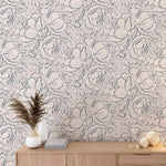 Papier peint vintage beige pivoines