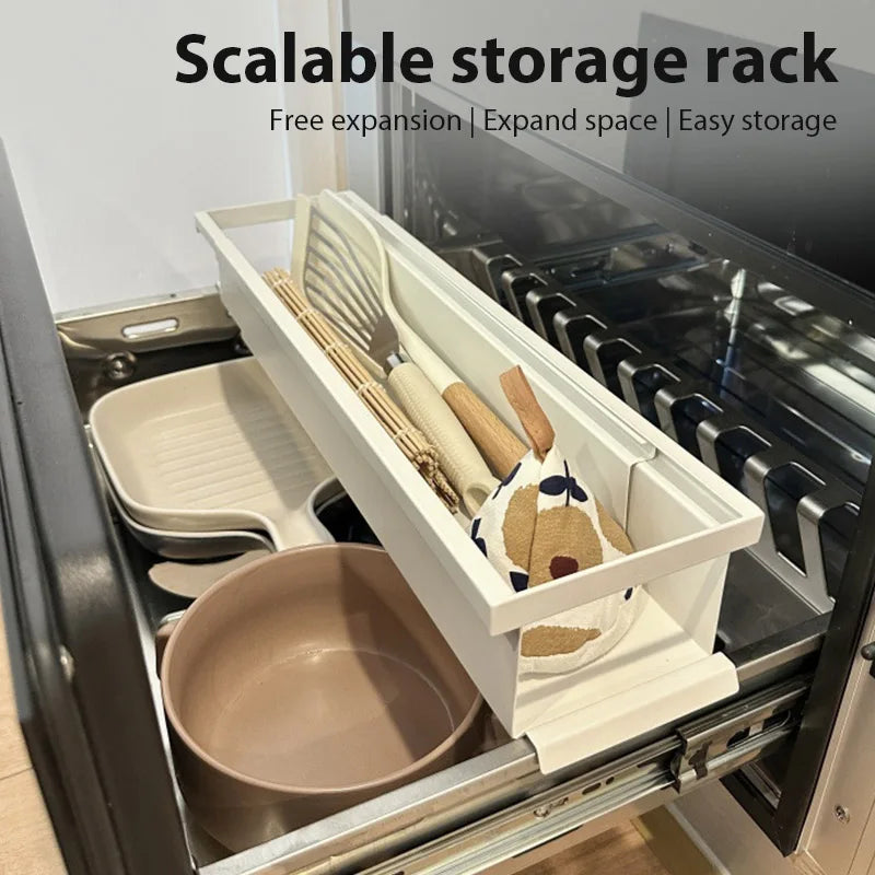Étagère rétractable pour armoire cuisine avec tiroir intégré