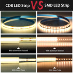 Ruban LED COB enroulé montrant sa flexibilité et sa densité de LED
