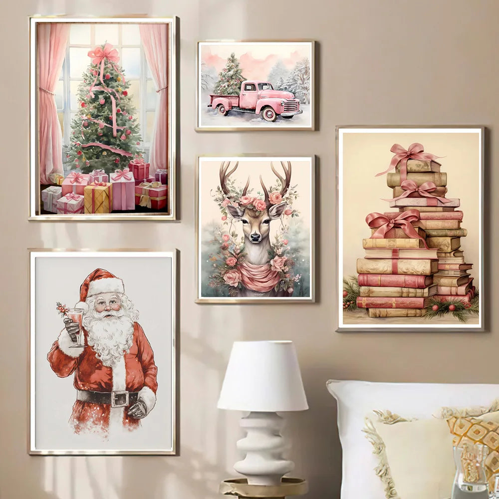 Decoration murale noel vintage rose